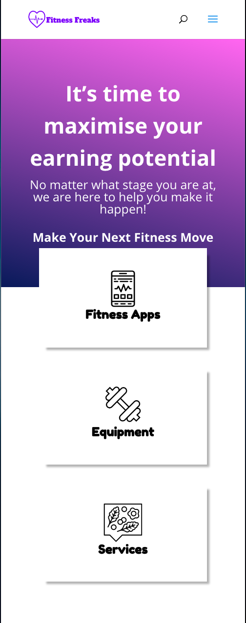 Fitness Freaks Home Page Mobile